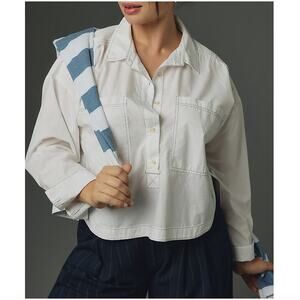 Pilcro Anthropologie Placket Back Slit White Boho Oversized Shirt Size S